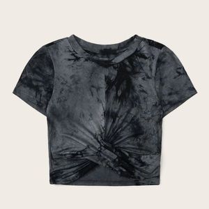 SHEIN Tie-Die Wash Twist Front Tee
